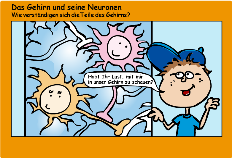 Die Comicfigur Max versteht, wie die Nervenzellen im Gehirn funktionieren.